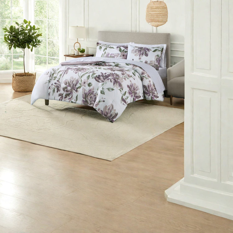 Ensemble de literie moderne en polyester mauve à motif floral pour la maison