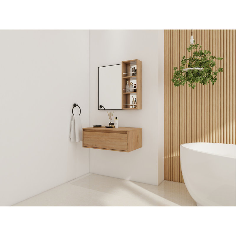 Coiffeuse 30 po avec miroir, armoire à miroir murale avec cadre en aluminium noir et armoire