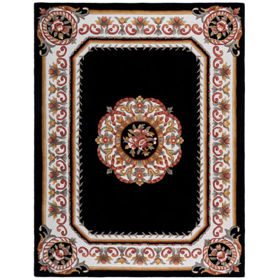 Adenike Hand Tufted Wool Cotton Floral Rug in Black/Ivory/Black/Ivory