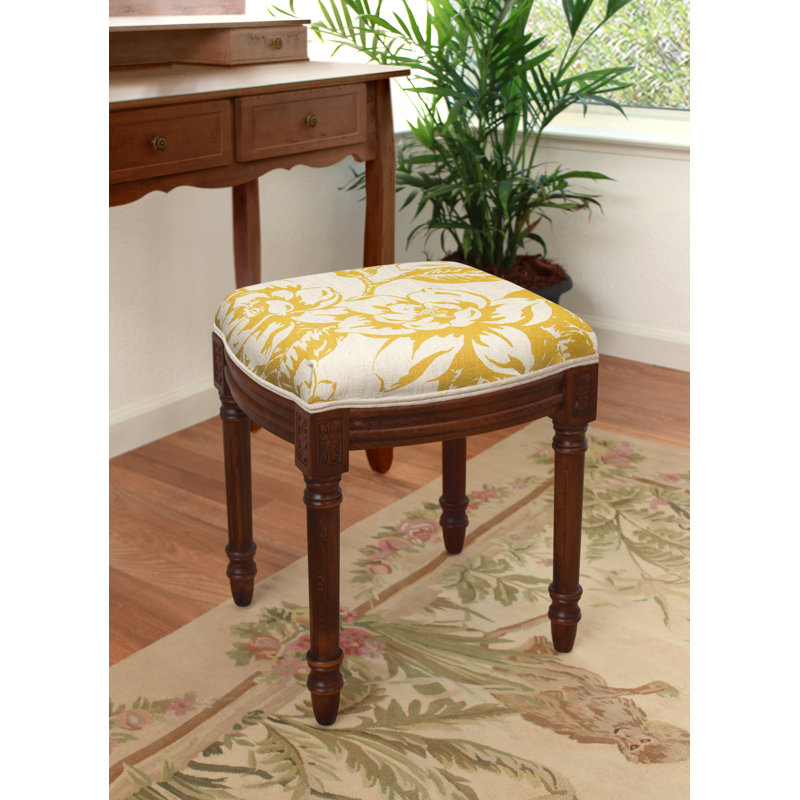 Tabouret de meuble-lavabo rembourré Camic, Jaune moutarde, Noyers