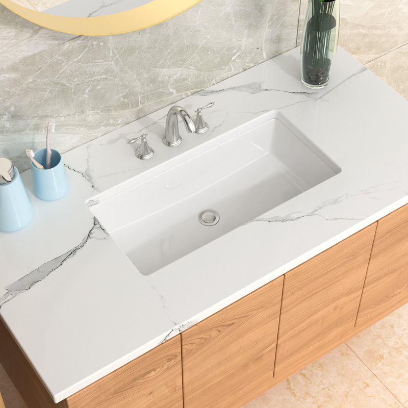 Lavabo de salle de bain encastrable rectangulaire en céramique blanche L 28 po x l 14 po