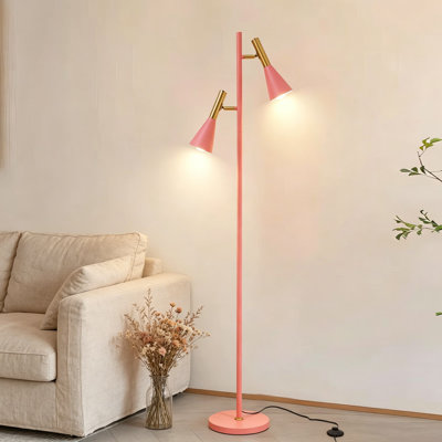 Lampe sur pied moderne avec deux lampes de lecture réglables, un haut poteau vers le haut pour le salon, la chambre à coucher et le bureau, avec une base lestée et des interrupteurs indépendants