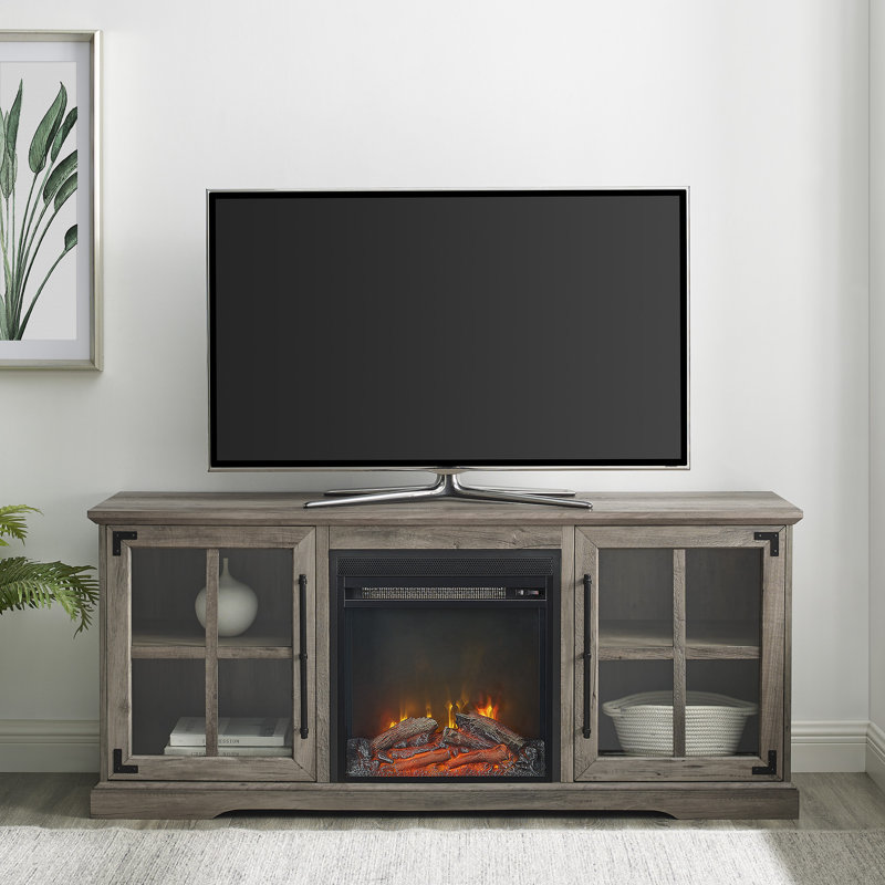 Dougan 60" 2-Door TV Stand with Electric Fireplace, Gray Wash