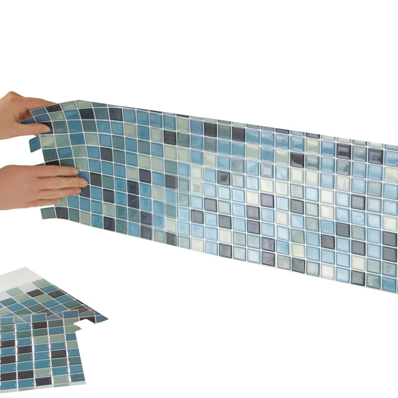 Blue Multi Mosaic Adhesive Backsplash Tiles Set of 6