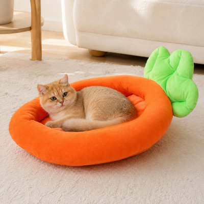 Fruit Shape Pet Bed with Removable Mat – Soft Plush Banana & Carrot Nest with Zippered Washable Cover, for Cats, Small to Medium Dogs & Small Pets (4 Sizes)