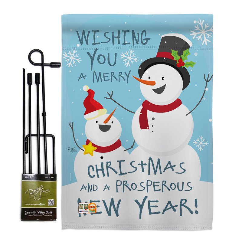 Bonhomme de neige, vous souhaitiez des impressions de noël en polyester de 2 côtés 19 x 13 po. drapeau de jardin