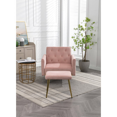 Fauteuil d'appoint en velours avec accoudoirs et dossier réglables, fauteuil capitonné à boutons, fauteuil inclinable simple avec repose-pieds