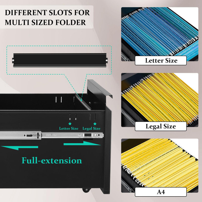 3-Drawer Mobile File Cabinets Rolling Metal Filing Cabinet For Legal & Letter File Anti-Tilt Design With Lock Under Desk Office Drawers Fully Assembled Except Casters