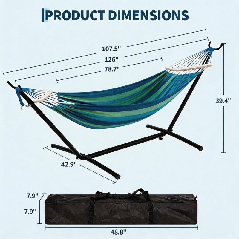 Space-Saving Double Hammock with Heavy-Duty Steel Stand – Comfortable & Durable 2 Person Patio Hammock – 450 lbs Capacity – Indoor/Outdoor Use – Includes Carry Bag
