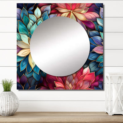 Moroccan Chrysanthemum Dreamscape Boho Pattern - Floral Square Mirror Wall Art For Bathroom