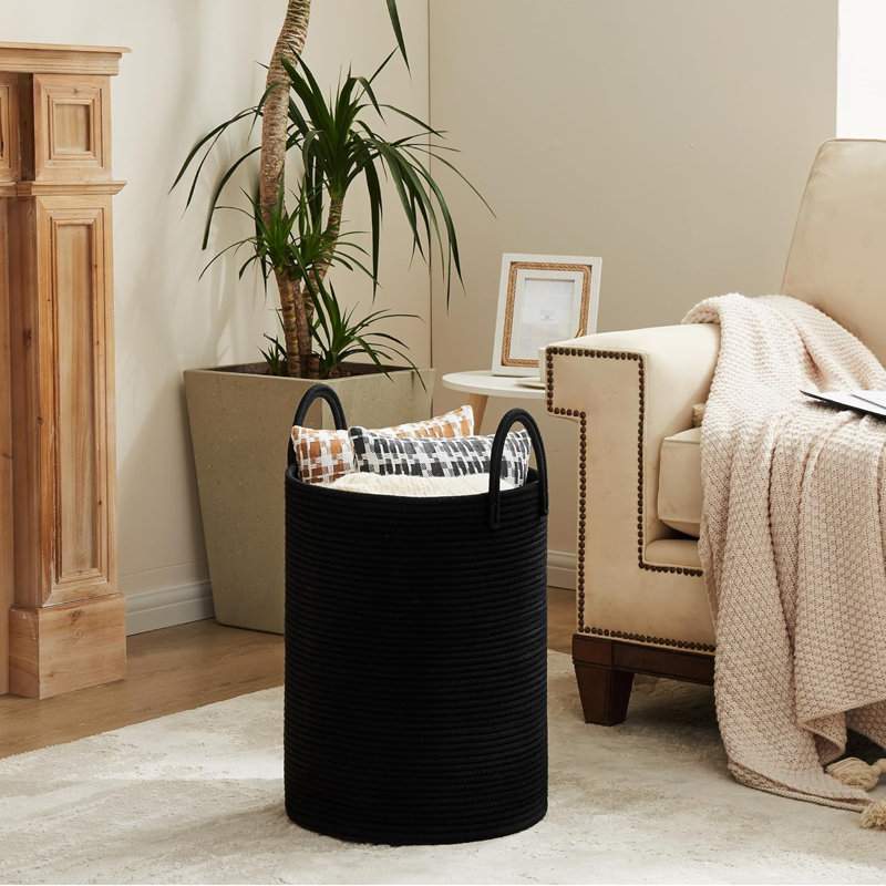 Cotton Rope Laundry Hamper - Woven Collapsible Clothes Storage Basket For Laundry Room, Bedroom, Dorm Organizing - Breathable, Large Capacity, Foldable & Washable Design