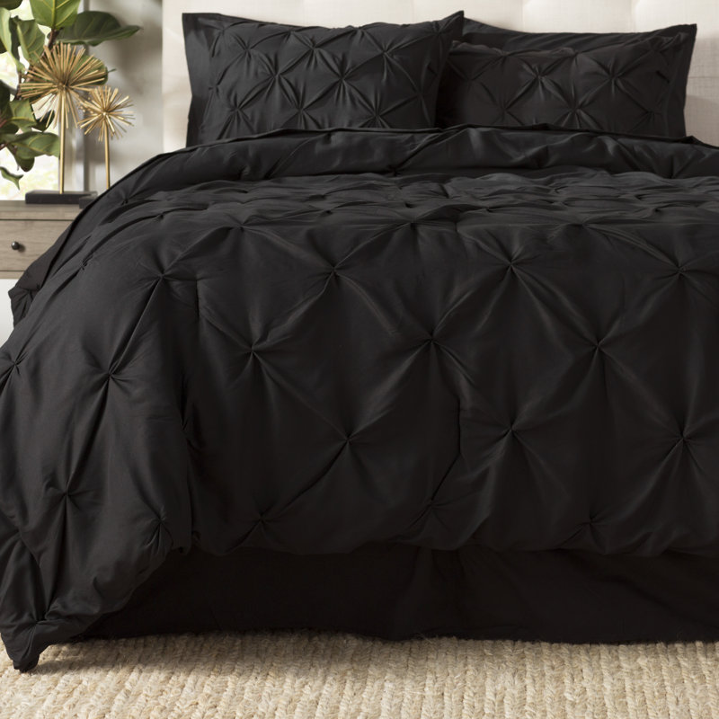Modern & Contemporary Polyester Plain Comforter, Twin/Twin XL Comforter + 5 Additional Pieces, Black