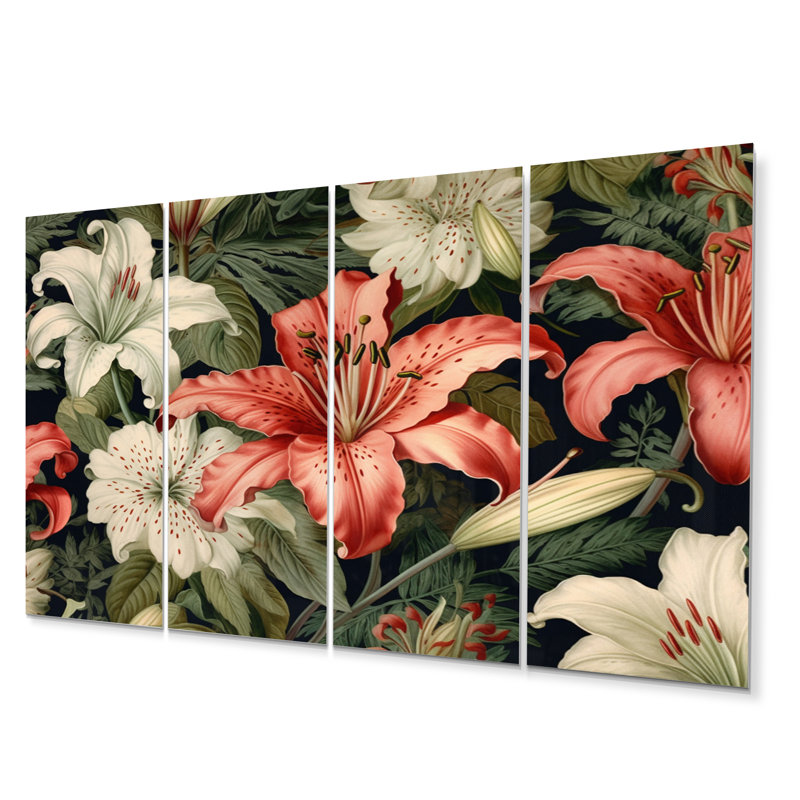 Ensemble de 4 impressions murales corail lys verts