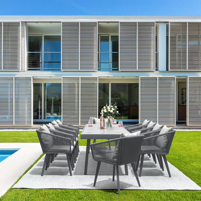 Ensemble repas rectangulaire avec coussins, 106,3 po x 35,5 po x 29,9 po, Gris / Gris