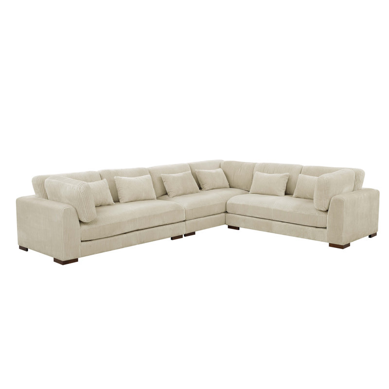Corduroy L-Shaped Sectional, Cream Corduroy, Right Hand Facing