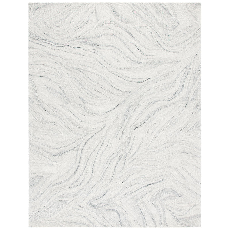 Tapis ivoire / gris en laine touffeté à la main Radabaugh, Rectangle de 10 pi x 14 pi