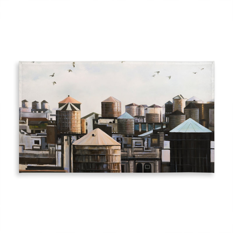 Water Towers with Birds Tablecloth | Indoor/Outdoor Decor