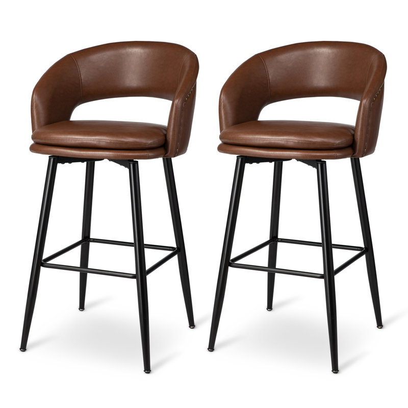 Tabouret de bar rembourré avec garniture cloutée, Brun
