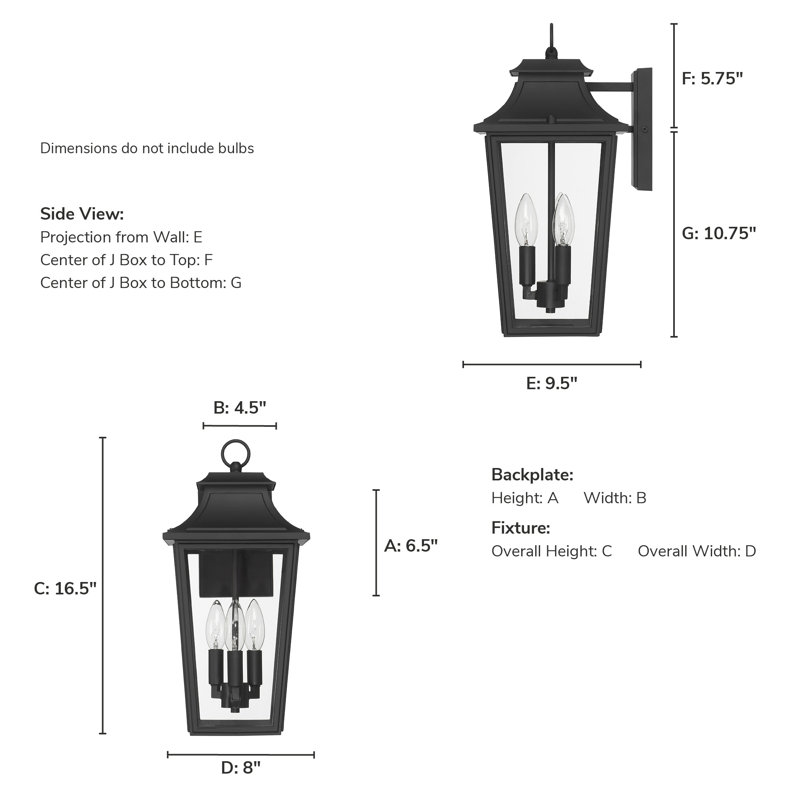 Hunter Spring Cove Outdoor 3 Light Large 17 Inch Wall Light, Black