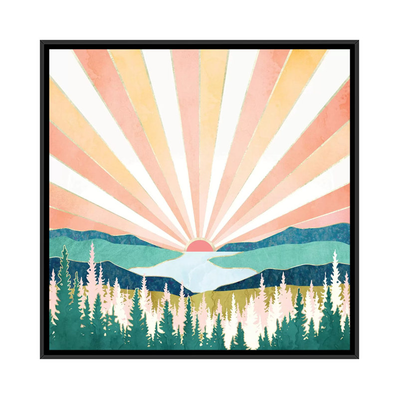 Coucher de soleil d'été - impression, 37" H x 37" W x 1.5" D, Black Framed Canvas, Aucun mat