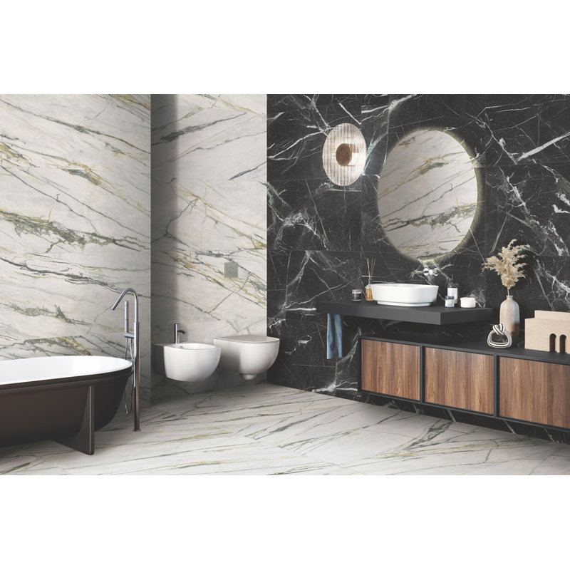 Calacatta Bamboo 24" x 48" Beveled Porcelain Marble Look Wall & Floor Tile