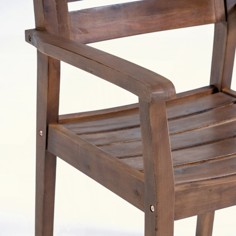 Ensemble de 2 chaises de salle à manger, fauteuil de patio en bois d'acacia, pour cour, bord de piscine, jardin, Marron foncé