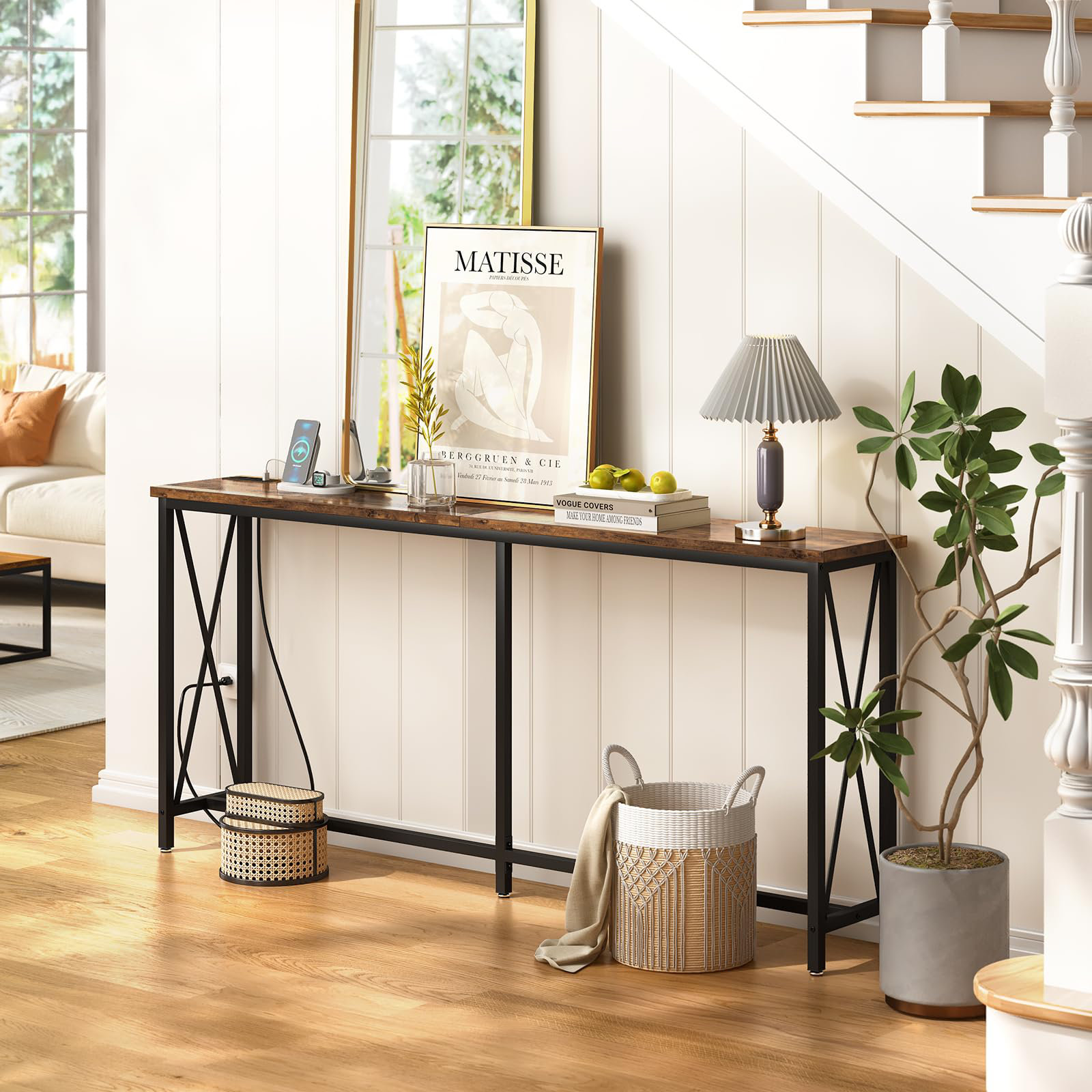 17 Stories 70 Inch Extra Long Entryway Table with Metal Frame and X ...
