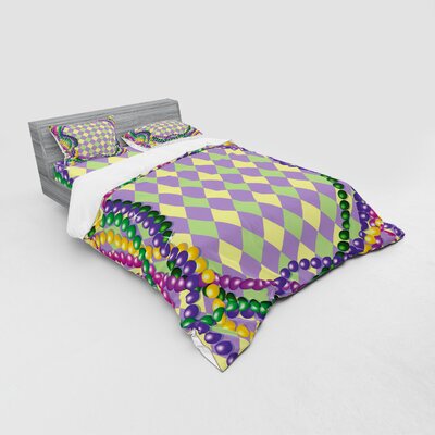 Purple/Green Microfiber Duvet Cover Set -  Ambesonne, bsnev_40229_queen