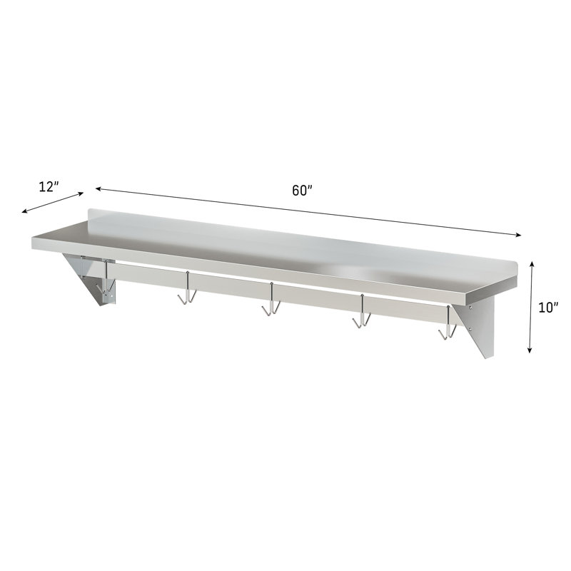 Stainless Steel Wall Mounted Kitchen Shelf with Pot Rack