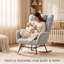 Ergonomic High-Back Rocking Chair with Ottoman, Upholstered Glider Rocker with Steel Frame and Wooden Legs for Nursery or Living Room-1600867713