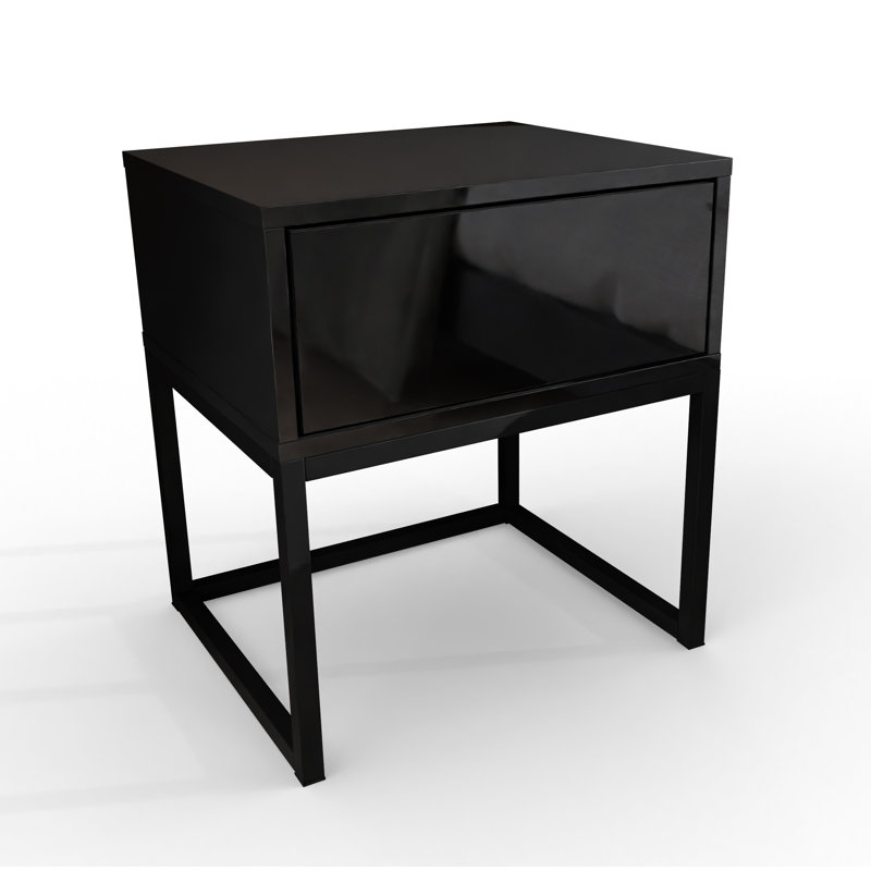 Varonique 1 Drawer Bedside Table, Black, Black