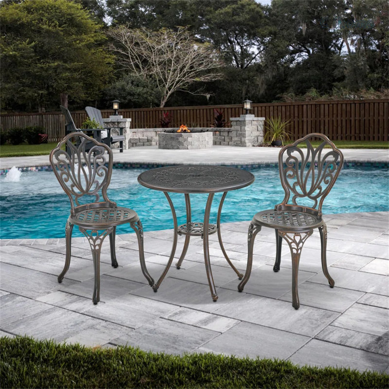 Berj 2 - Person Patio Dining Set with Round Table, Bronze