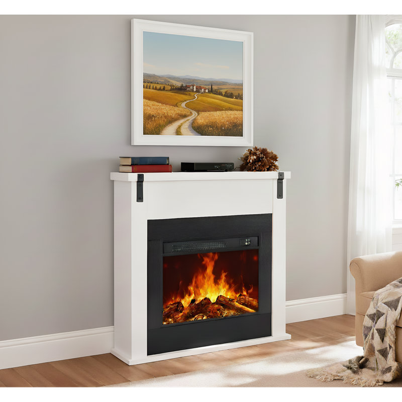 Foyer électrique sur pied 36 po avec manteau de cheminée, Blanc
