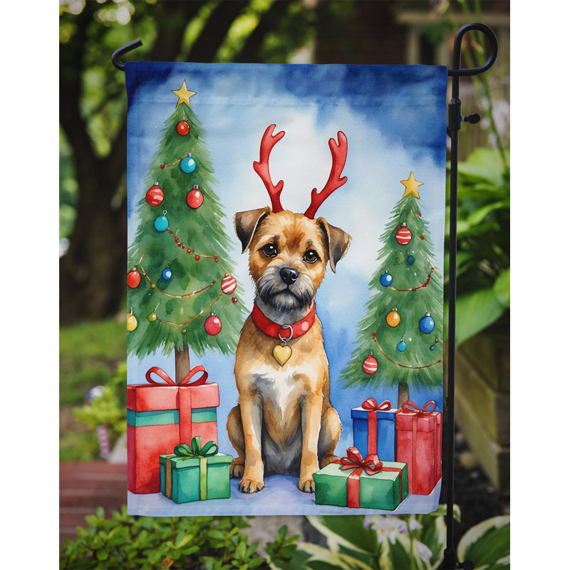 Drapeau de Noël renne de jardin, Border Terrier