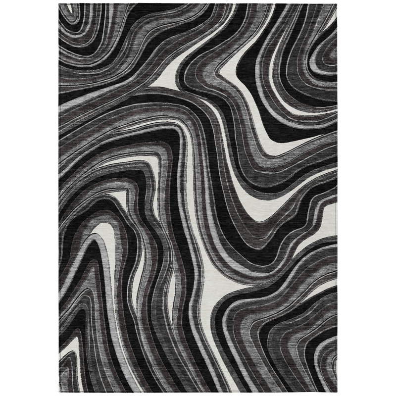 Tapis intérieur gris lavable abstrait 3 pi x 5 pi