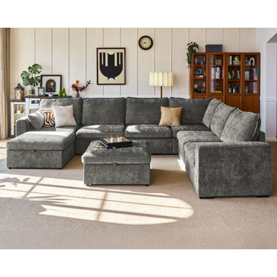 8-seater Oversized Modular Sofa Comfy Cloud Couch With Storage, Chenille Deep Convertible Sectional Sleeper Sofa Bed, Pet Friendly Covers Washable Wit by Mercer41