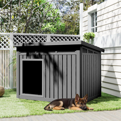 42.89"W All-Weather Waterproof And Removable Roof Dog House To Large Dogs(Black)