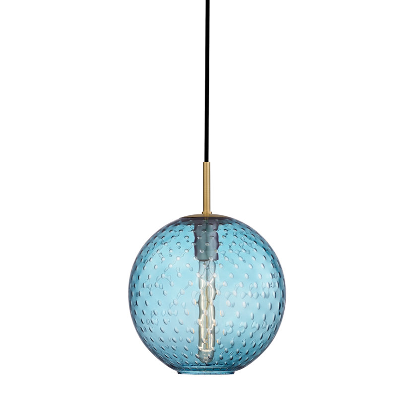 Rousseau 1 Light Pendant, Aged Brass, 12.75" H X 11.25" W X 11.25" D, Blue