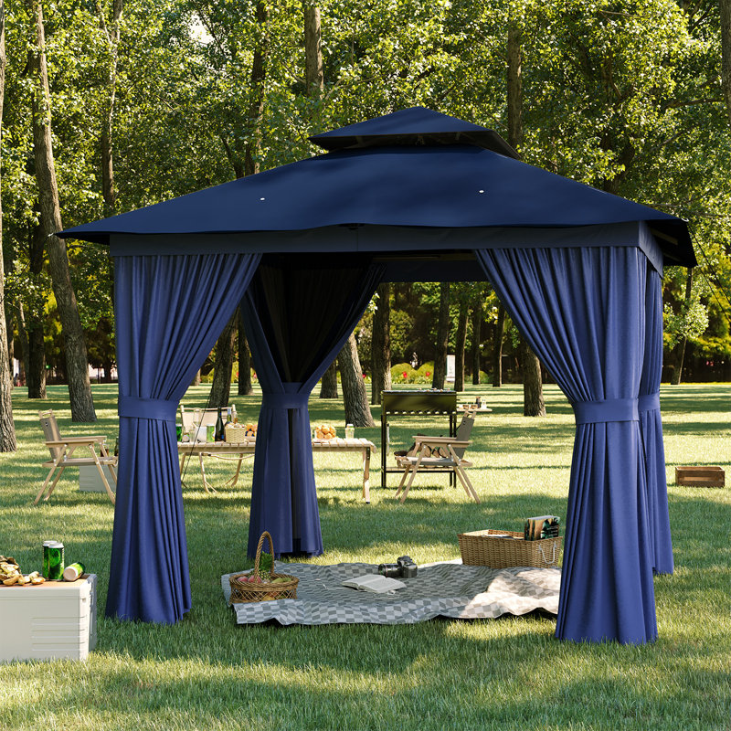 Jolydale  Outdoor Soft Top Gazebo with Double Roof, Canopy Gazebo with Mosquito Netting and Curtains, Suitable for Patios, Lawn and Backyard