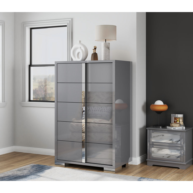 Commode verticale 5 tiroirs Dulane, Gris