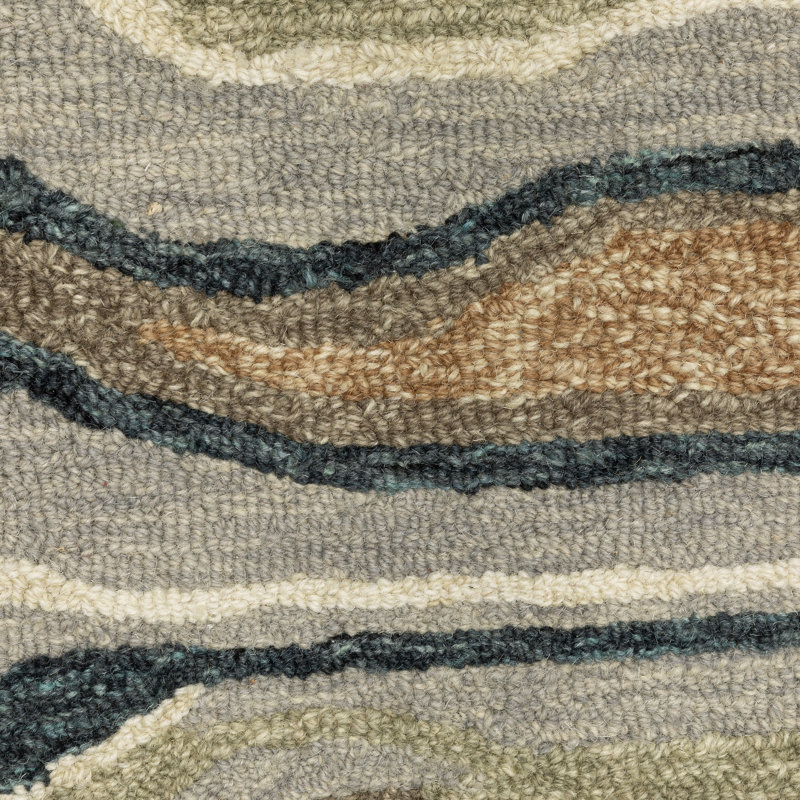 Tapis gris / bleu à motif de vagues abstraites en laine Renli, Rectangle 8 pi x 10 pi