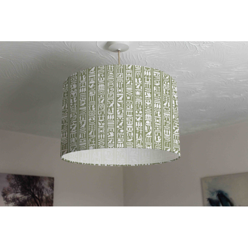 Egyptian Hieroglyphic 25cm H Cotton Drum Pendant Shade ( Uno )