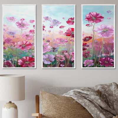 Elegant Geraniums Flowers Field - Ensemble d'art mural sur toile Flower Field
