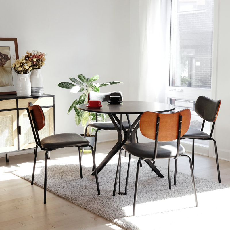 Ensemble de salle à manger 5 pièces 35,4 po rond avec base étoile et 4 chaises courbées