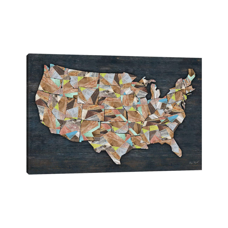 Carte des États-Unis, États-Unis, par Diego Tirigall - impression sur toile tendue, H 12 po x l 18 po x 1,5 po