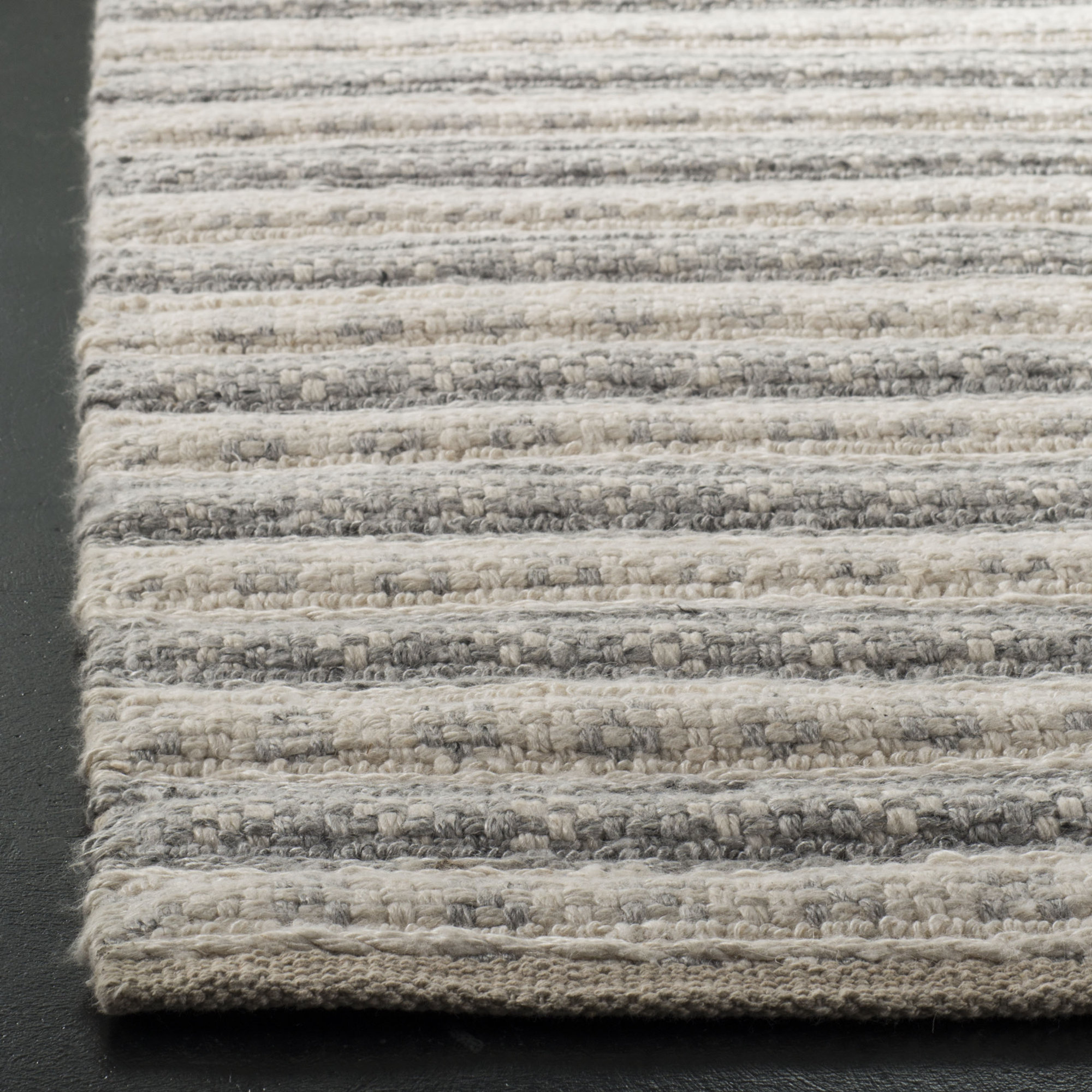 Russo Striped Handmade Flatweave Silk Gray/Ivory Area Rug, Rectangle 8' x 10'