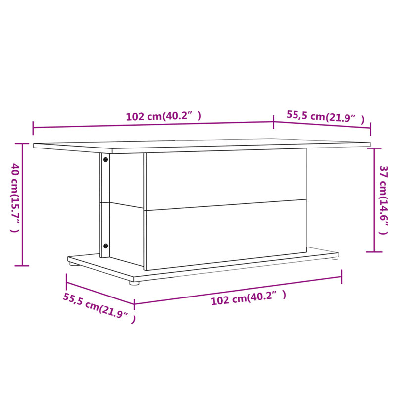 Coffee Table 102x55.5x40 cm Engineered Wood, Sonoma Oak