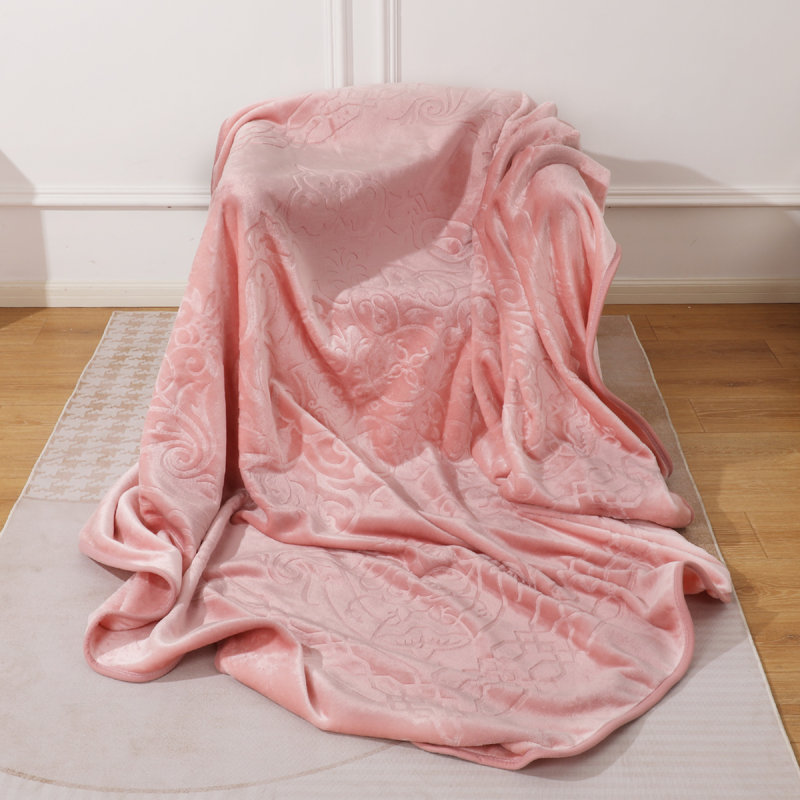 Embossed Throw Soft Warm 300 GSM Polyester Blankets Bed Sofa Large 200 x 240 cm, Pink