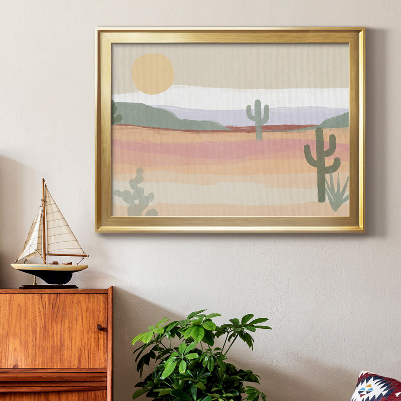 Cactus Plateau II, toile encadrée de qualité supérieure - prête à être accrochée, Or, H 18,5 po x l 24,5 po x P 1 po