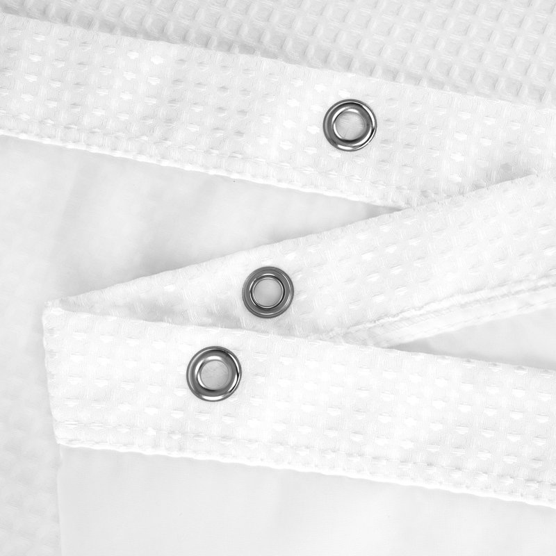 Waffle Weave Shower Curtain With Snap-In Liner, 12 Hooks Included, White, 96" H x 71" W